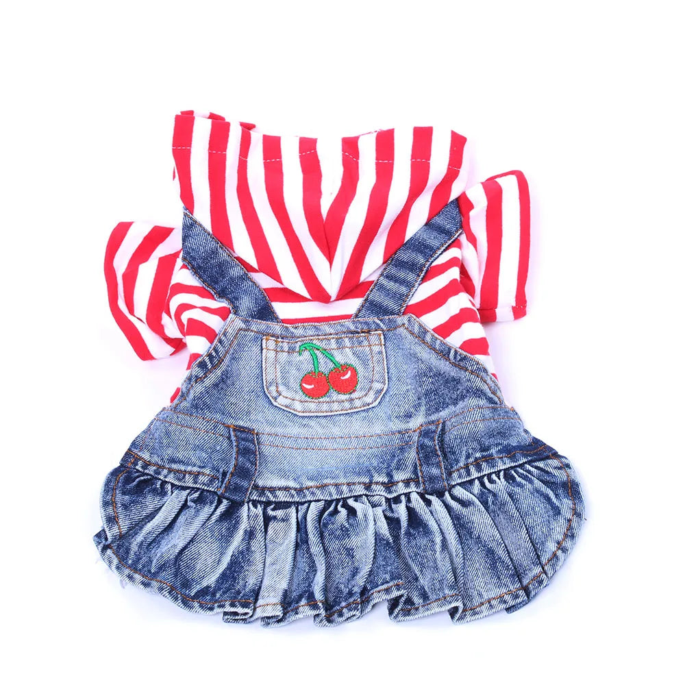 Striped Pet Dog Jean Dress. A0023