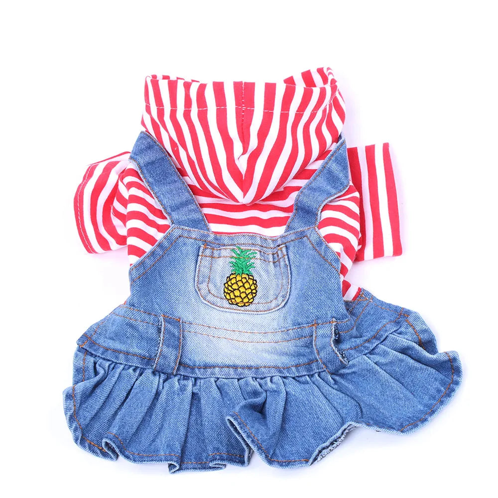 Striped Pet Dog Jean Dress. A0023