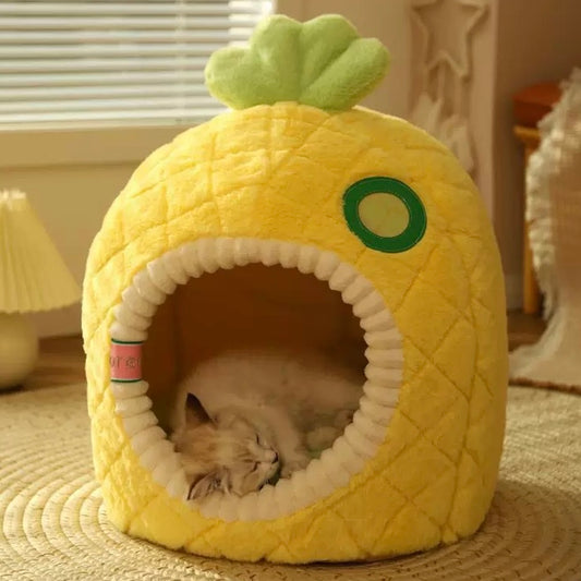 Pineapple-Shaped Plush Cat Bed A0377