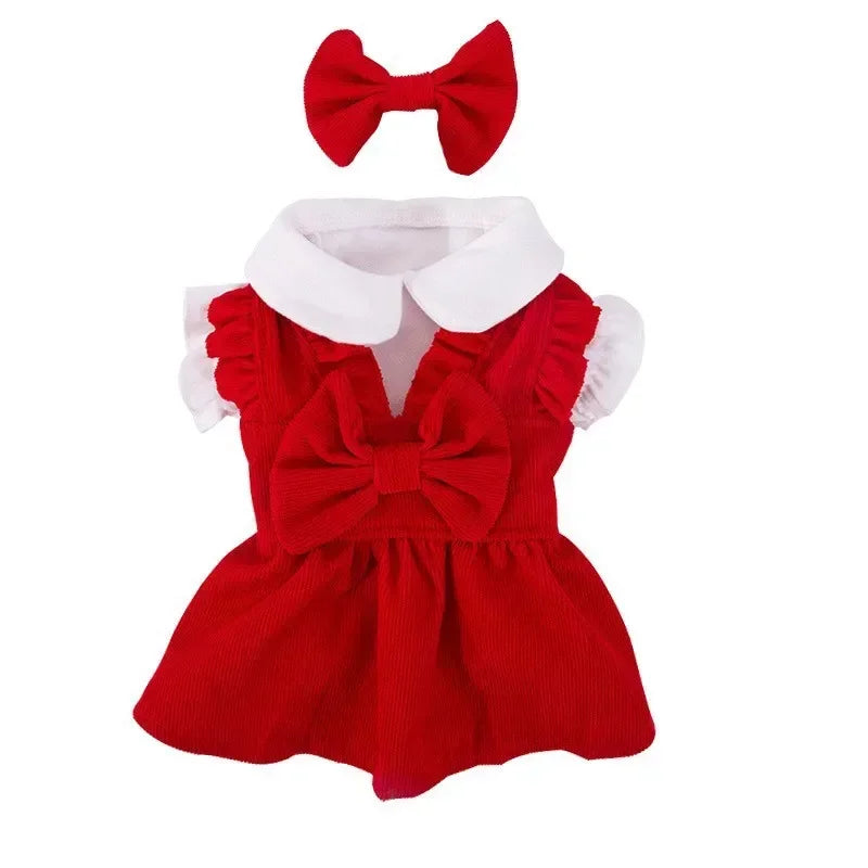 Winter Puppy Bow Dress Set .A0100