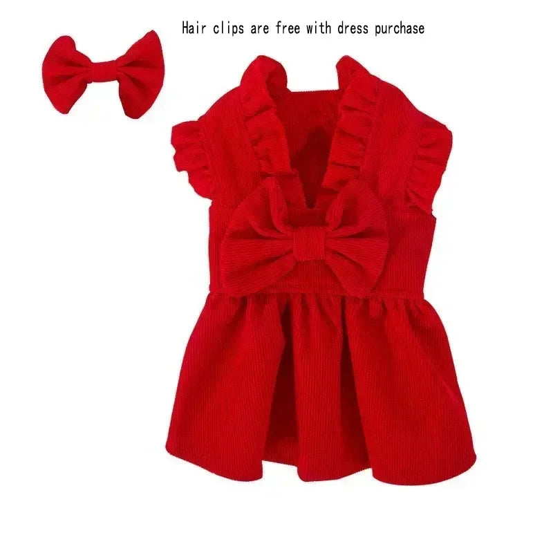 Winter Puppy Bow Dress Set .A0100