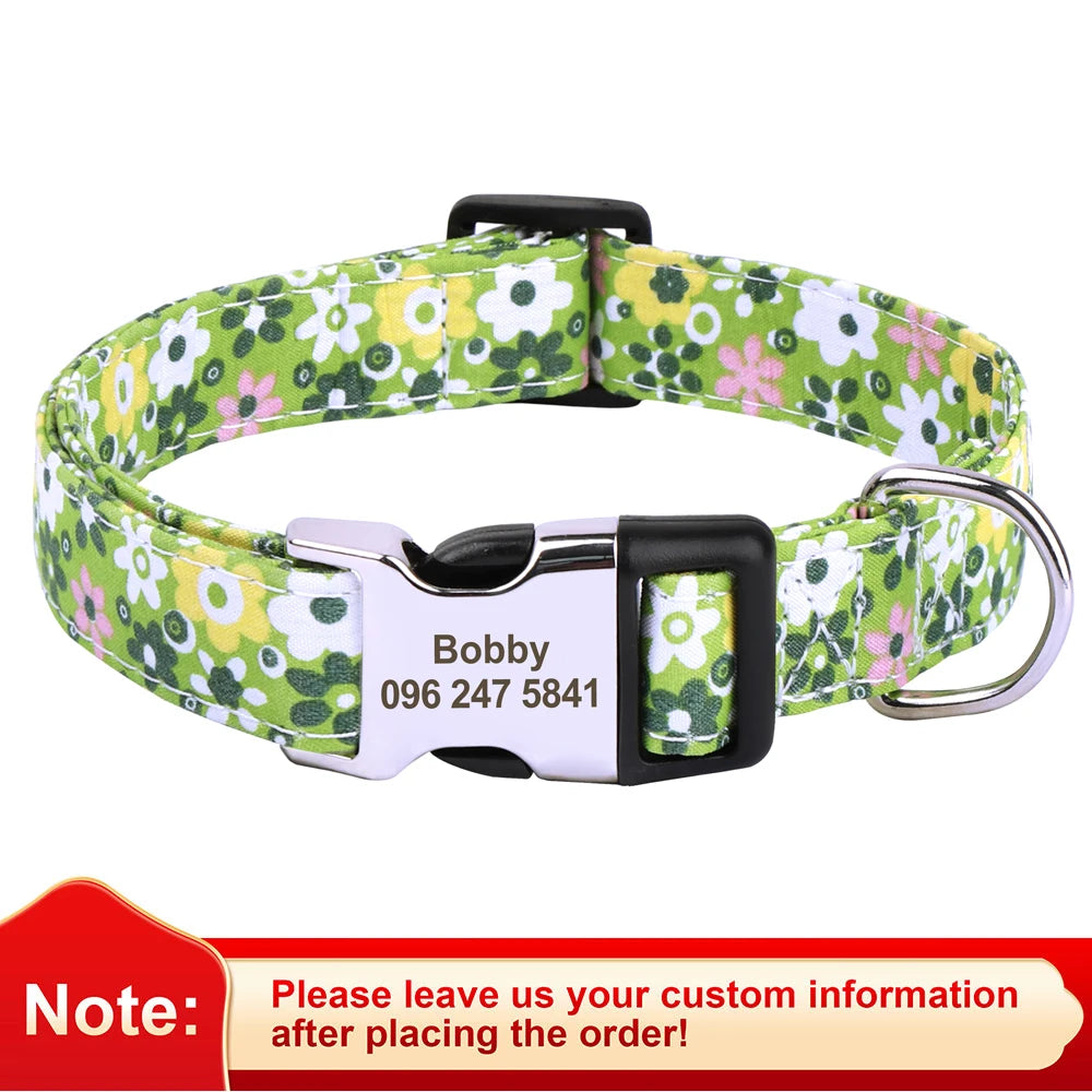 Floral Custom Dog Collar with ID Tag A0080