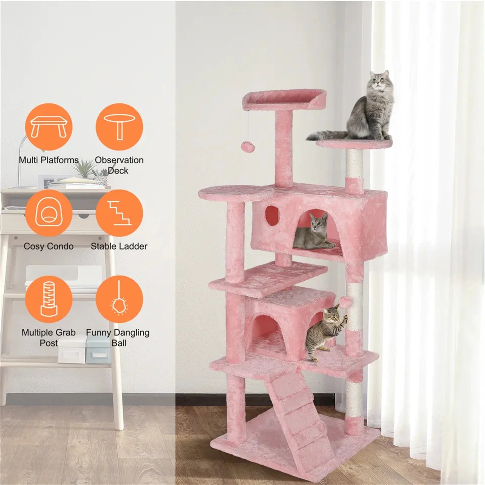 Pink Sturdy Cat Tree Tower A0283