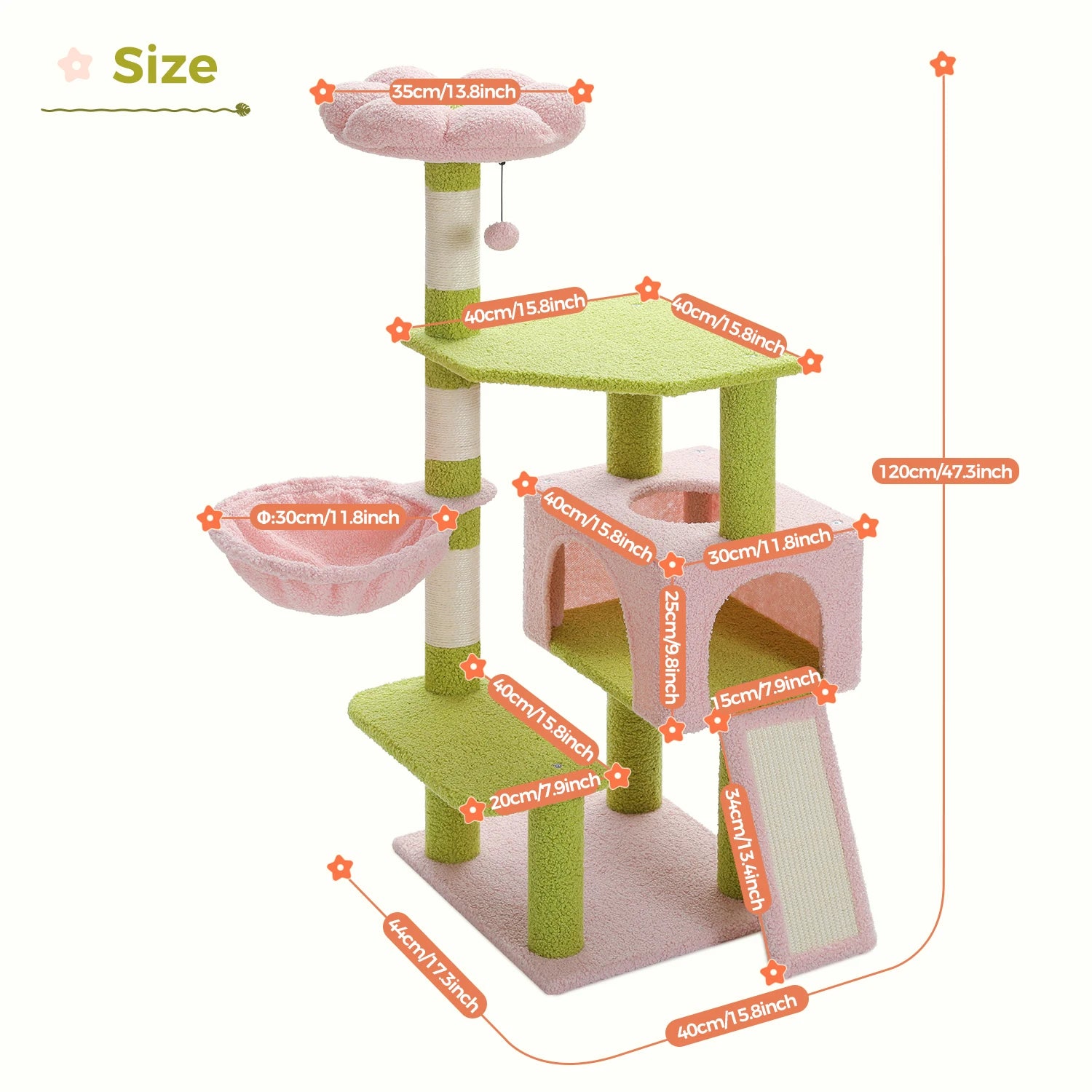 120cm Multi-Level Flower Cat Tree A0281