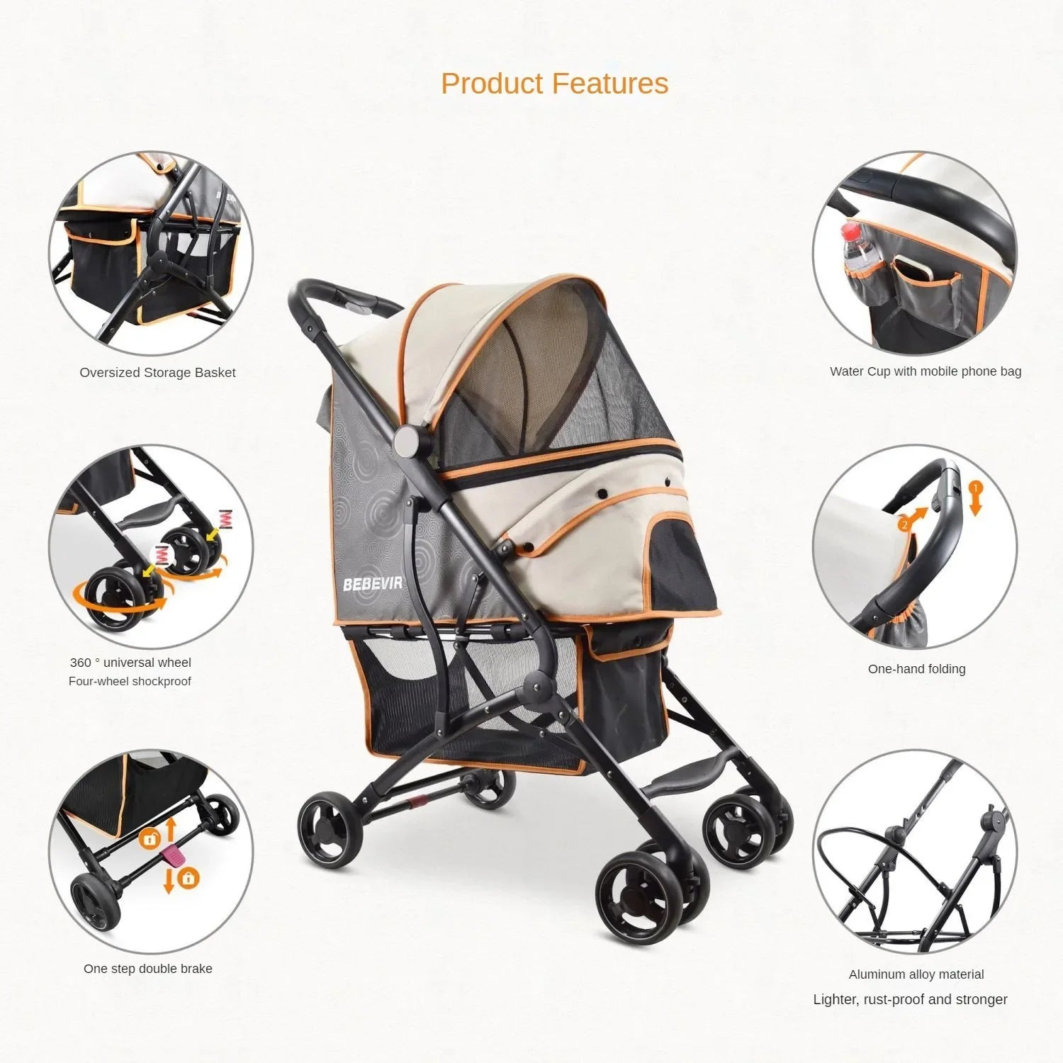 Foldable Pet Stroller, Shock-Absorbing. A0013