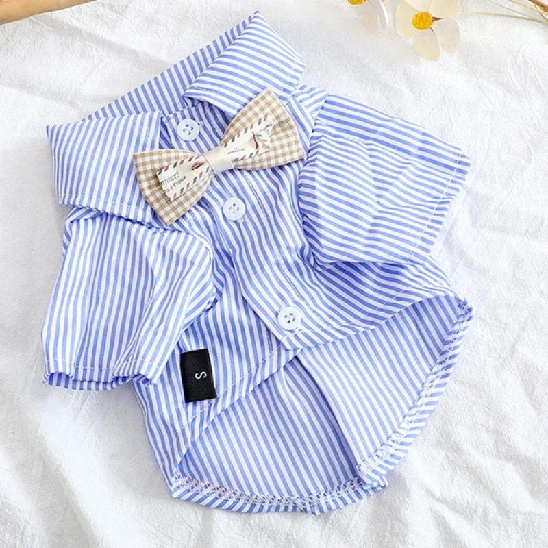 Striped Dog Bowknot Shirt. A0025