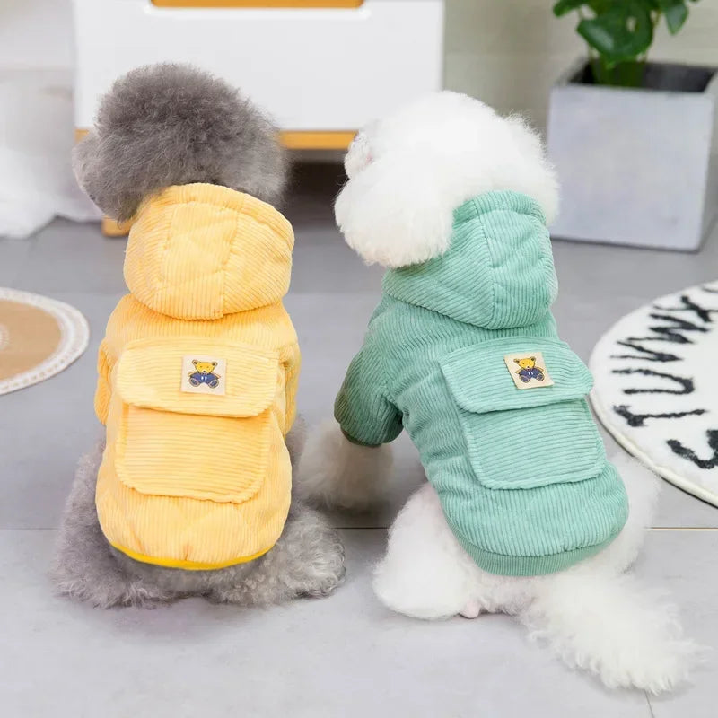 Corduroy Dog Coat with Leash D-ring A0065