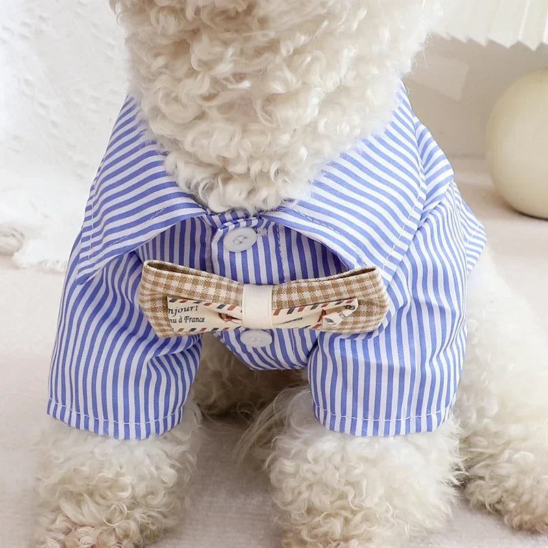 Striped Dog Bowknot Shirt. A0025