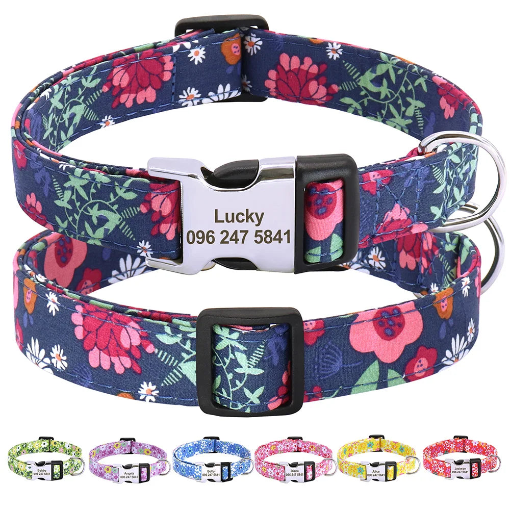 Floral Custom Dog Collar with ID Tag A0080