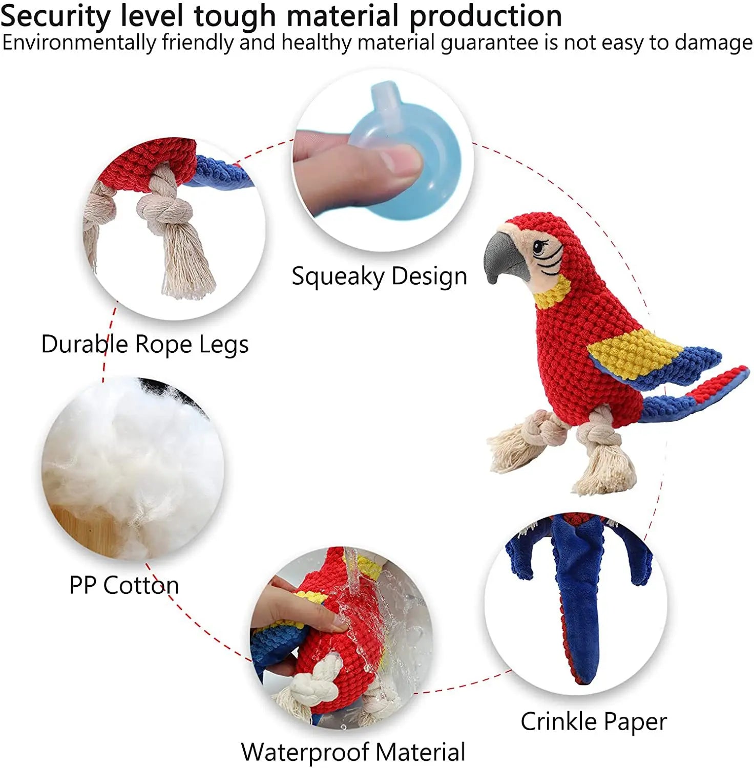 Indestructible Plush Parrot Squeaky Dog Toy A0423