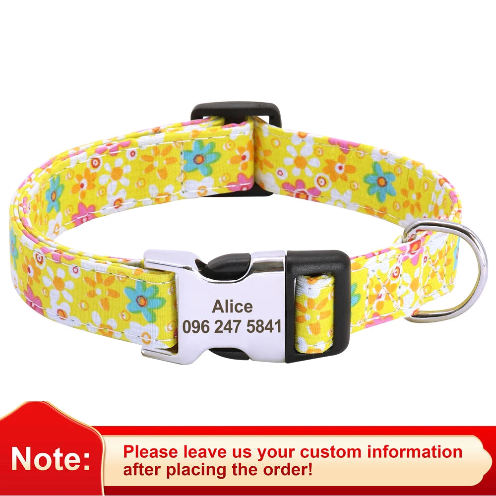 Floral Custom Dog Collar with ID Tag A0080