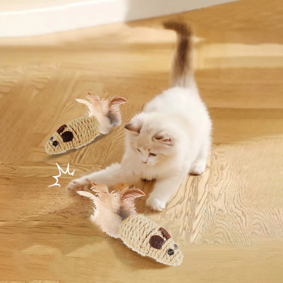 3pcs Sisal Cat Toys with Feathers & Rattle A0228