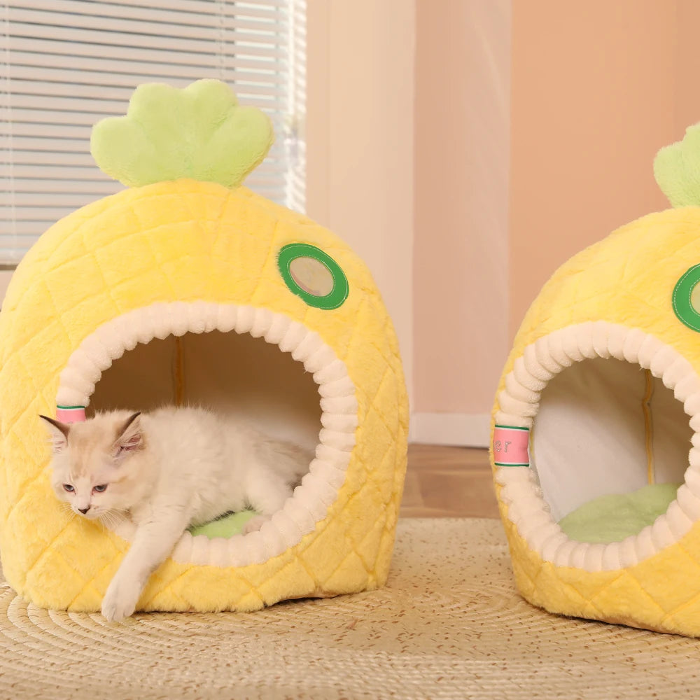 Pineapple-Shaped Plush Cat Bed A0377