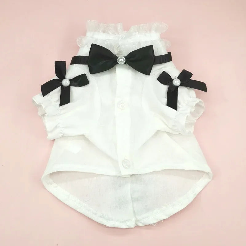 Cute Bow Tie & Lace Dog Shirt A0168