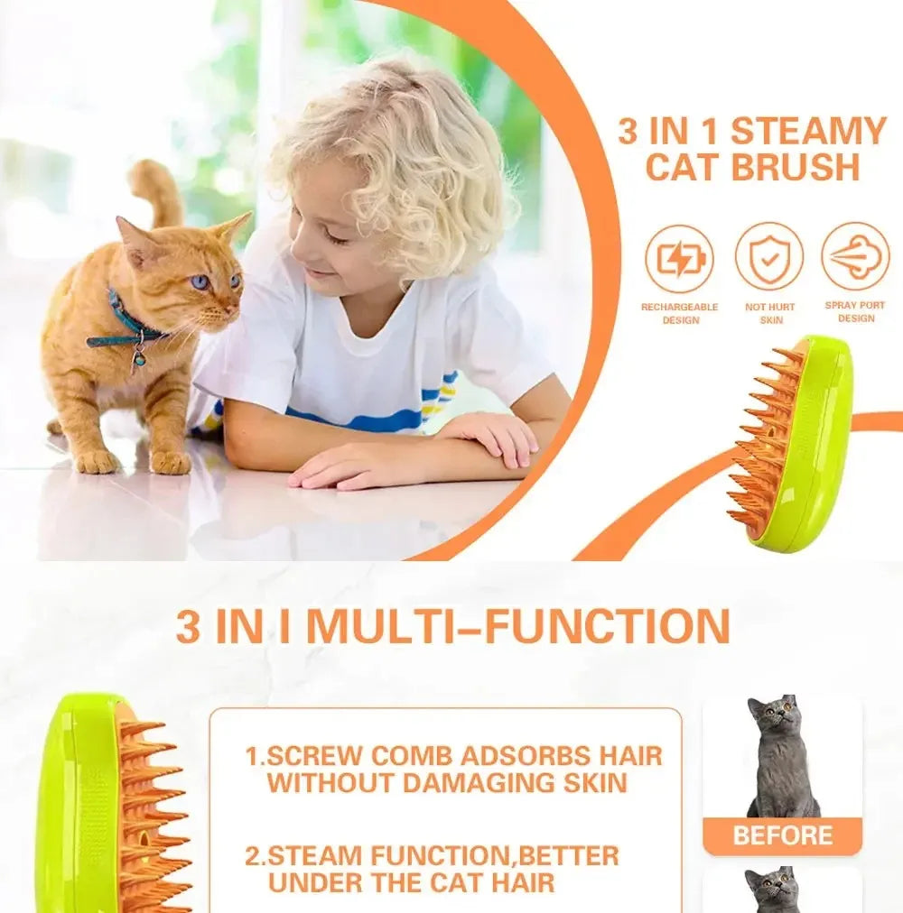 3-in-1 Pet Steam Brush for Grooming A0113