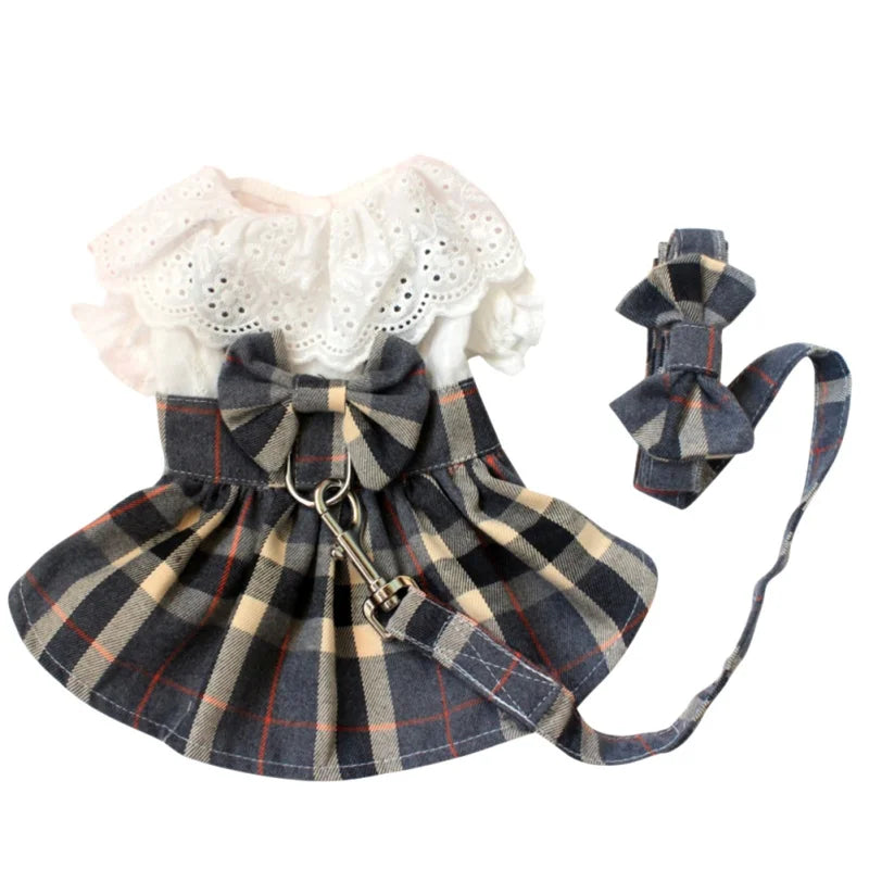 Princess Style Dog Plaid Dress.A0141