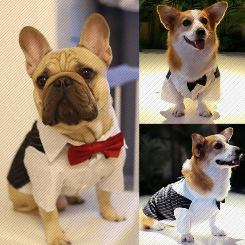 Striped Dog Shirt with Bow Tie A0172