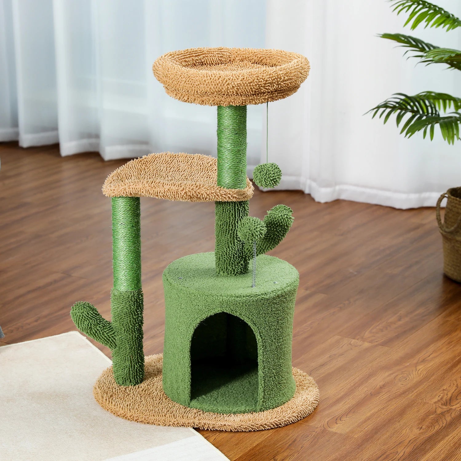 Festive Cactus Cat Scratching Post Tower with Sisal Rope  A0291