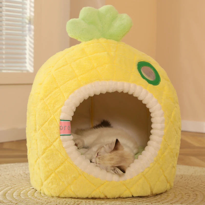 Pineapple-Shaped Plush Cat Bed A0377