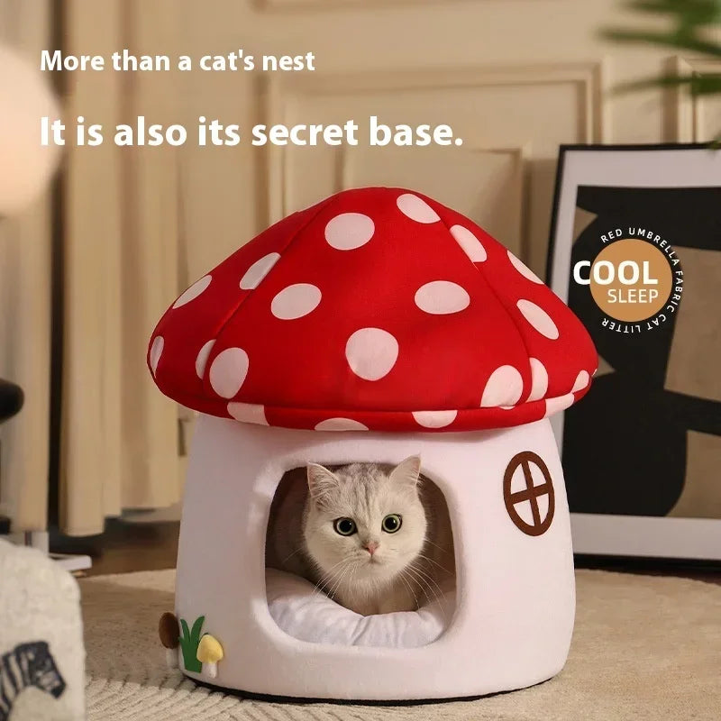 Red Umbrella Mushroom Cat House A0379