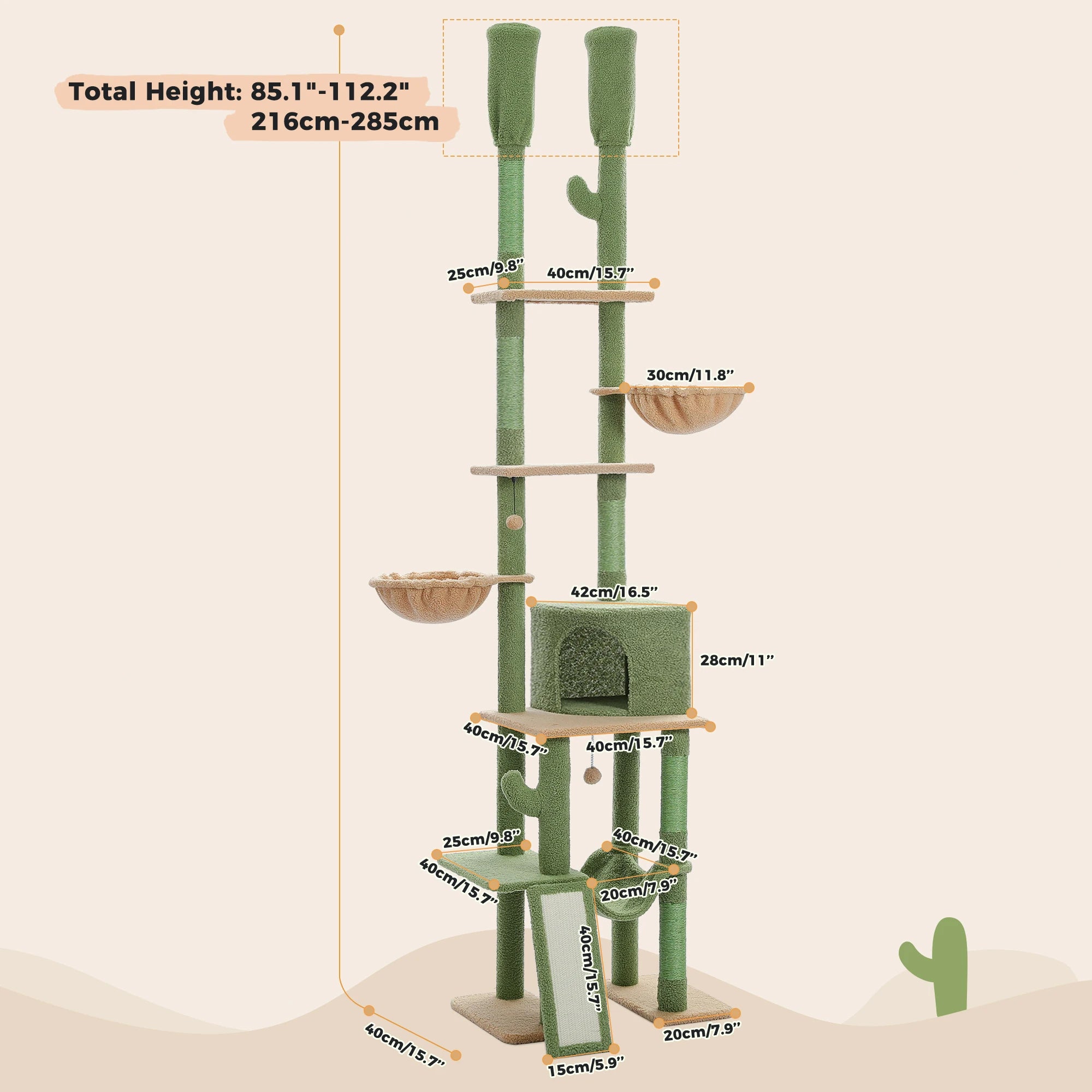 7-Tier Cactus Cat Tree with Scratching Posts A0308