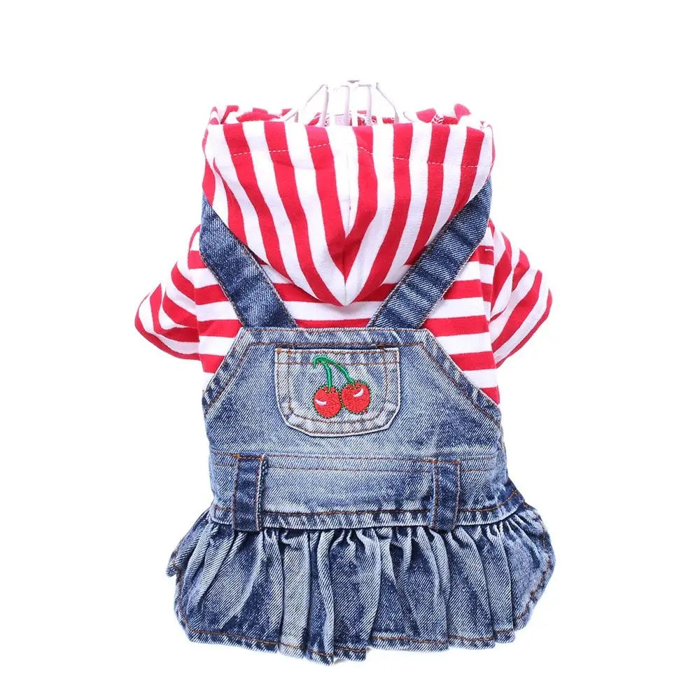 Striped Pet Dog Jean Dress. A0023