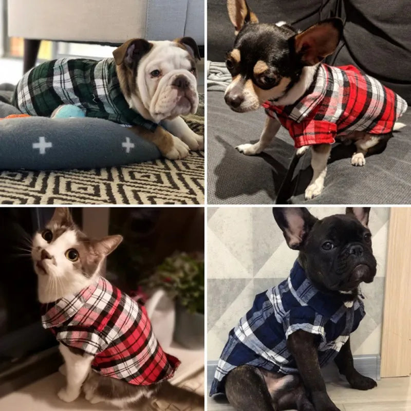 British - Style Plaid Cotton Dog Shirts.A0163