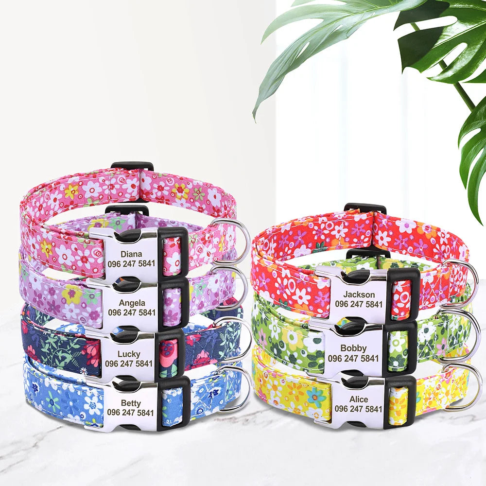 Floral Custom Dog Collar with ID Tag A0080