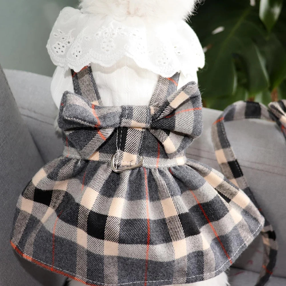 Princess Style Dog Plaid Dress.A0141