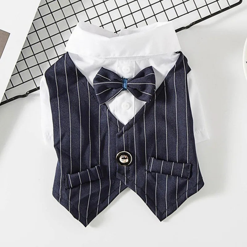 Striped Dog Shirt with Bow Tie A0172