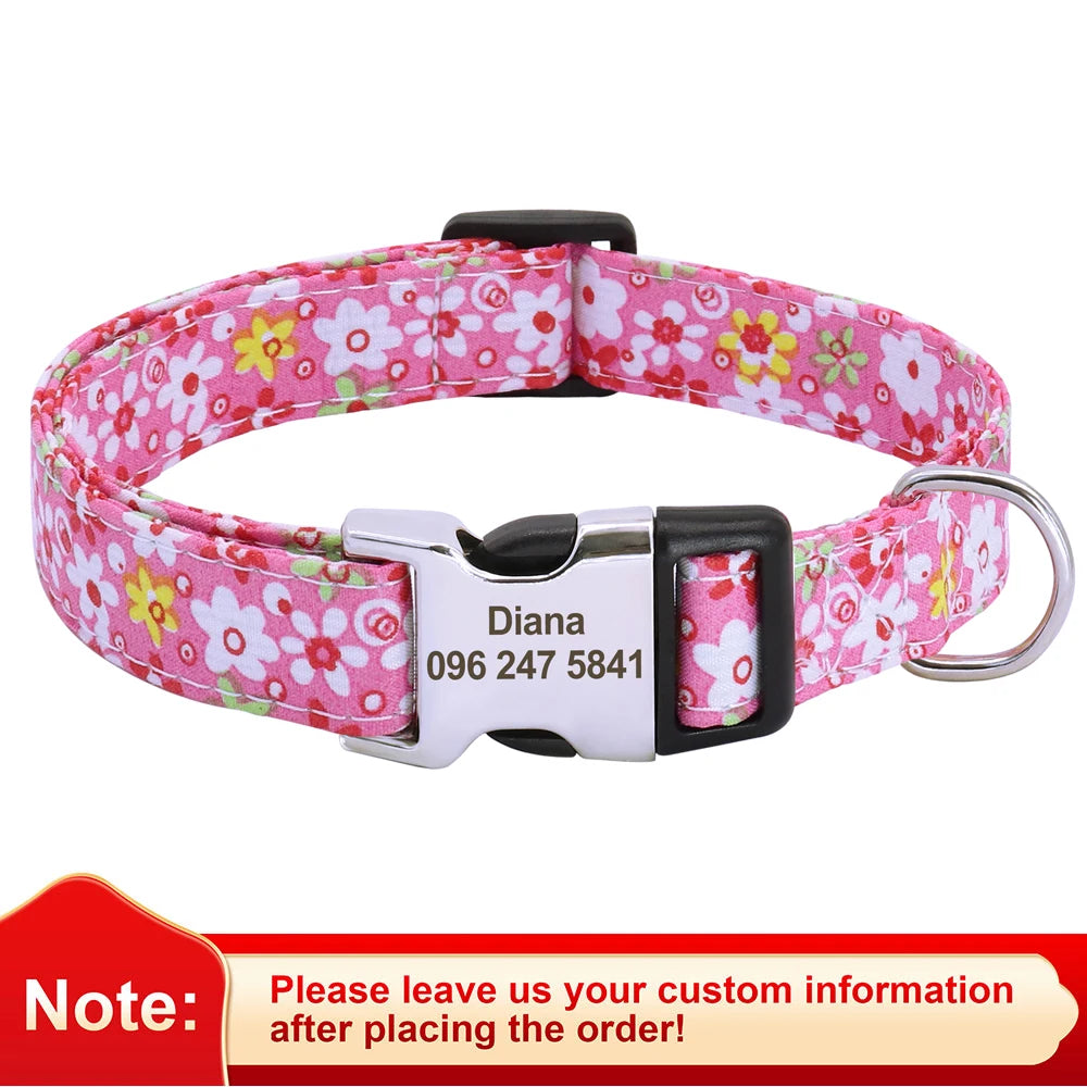 Floral Custom Dog Collar with ID Tag A0080