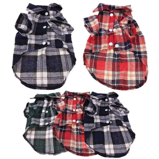 British - Style Plaid Cotton Dog Shirts.A0163