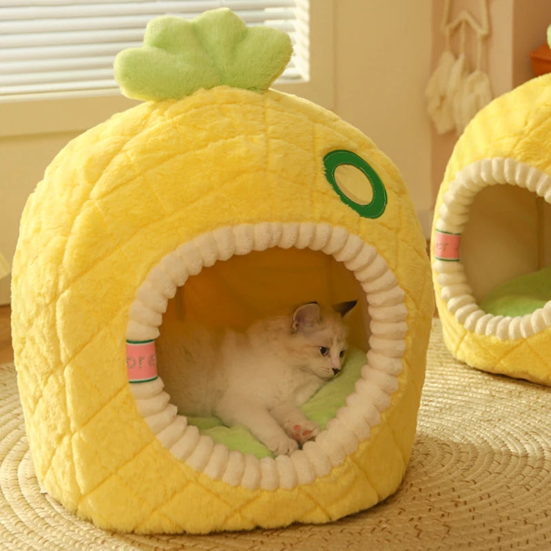 Pineapple-Shaped Plush Cat Bed A0377