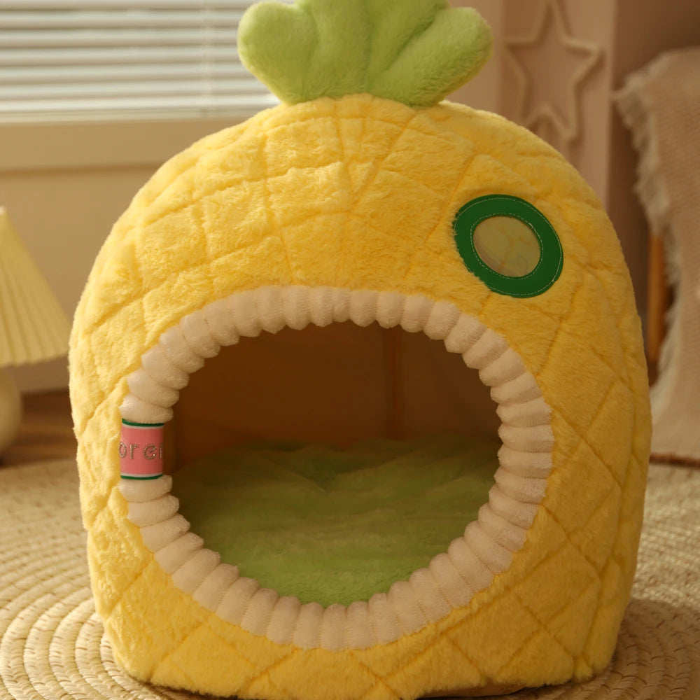 Pineapple-Shaped Plush Cat Bed A0377