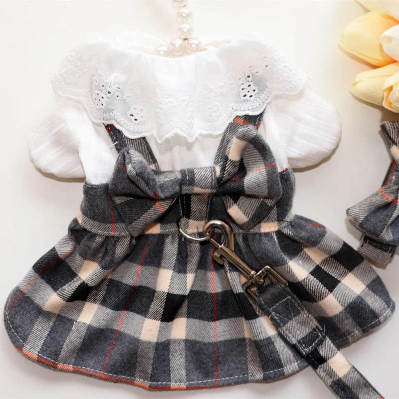 Princess Style Dog Plaid Dress.A0141