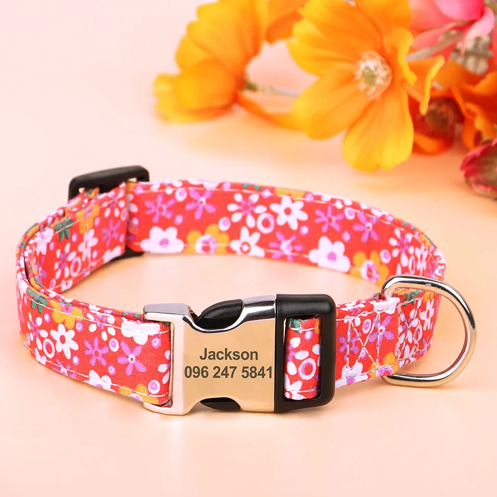 Floral Custom Dog Collar with ID Tag A0080