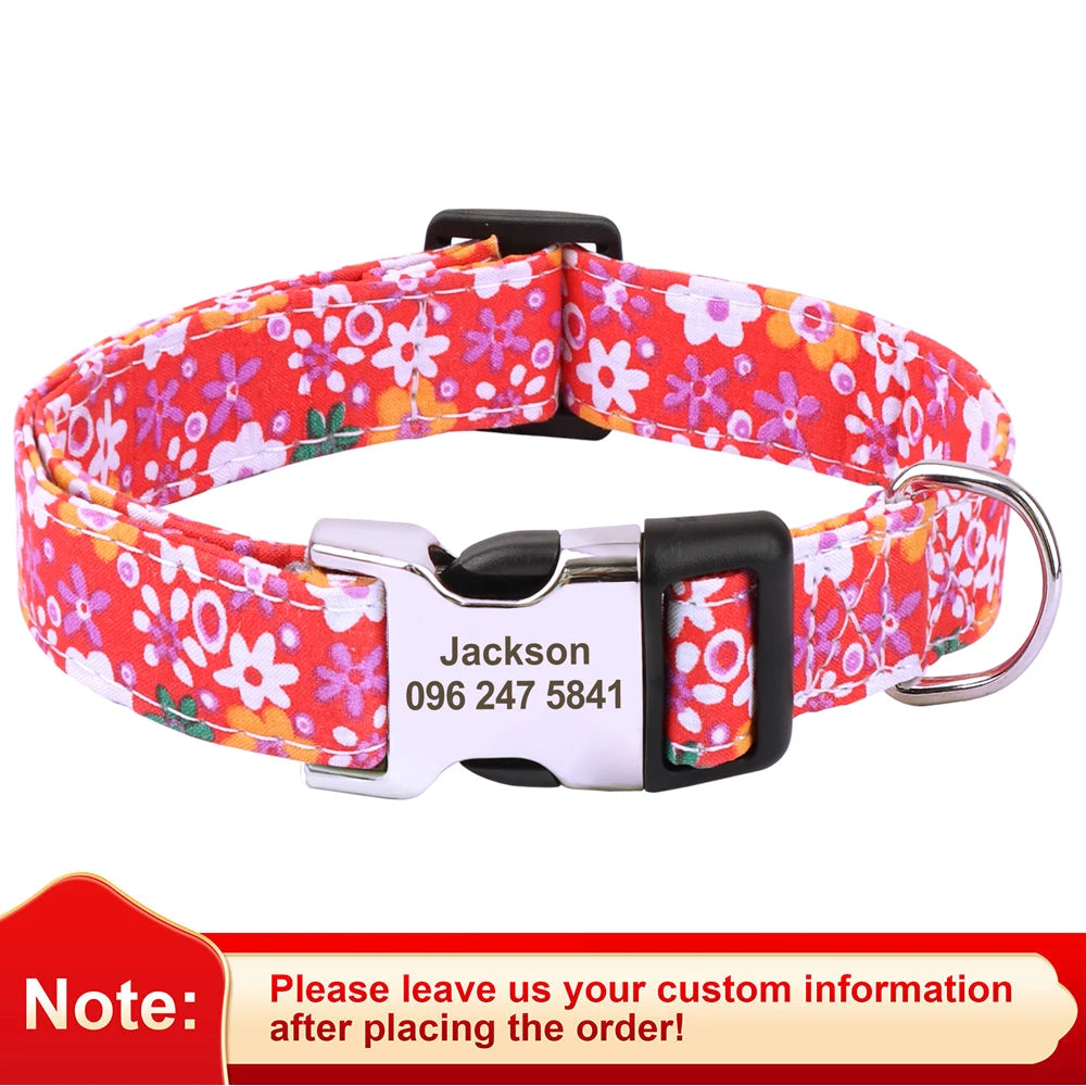 Floral Custom Dog Collar with ID Tag A0080