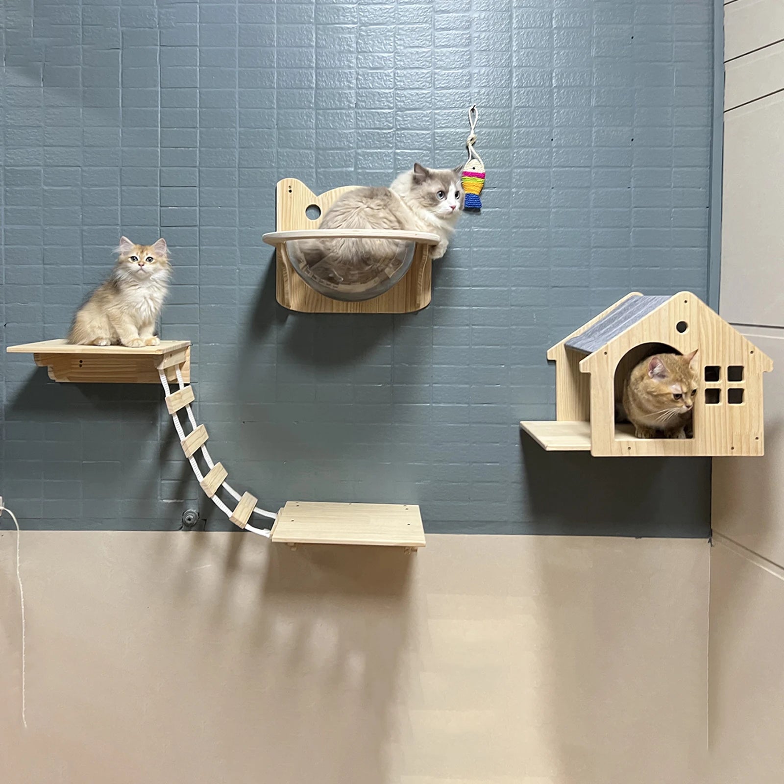 Wall-Mounted Wooden Cat Condo A0256