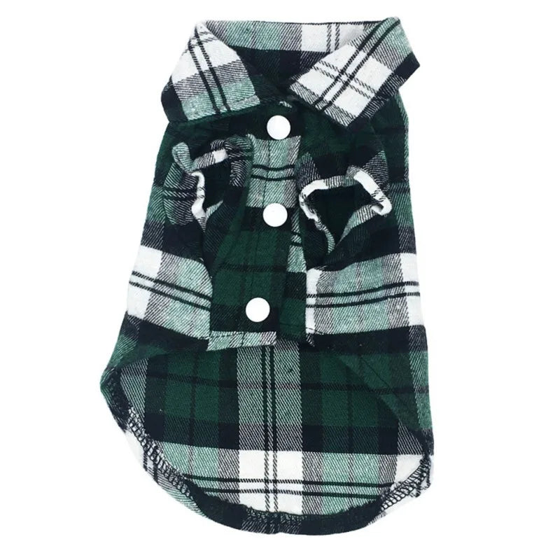 British - Style Plaid Cotton Dog Shirts.A0163