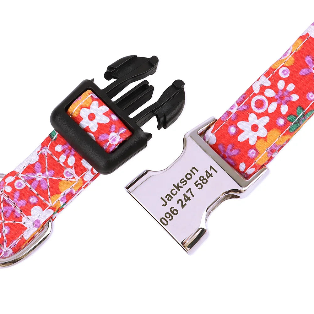 Floral Custom Dog Collar with ID Tag A0080