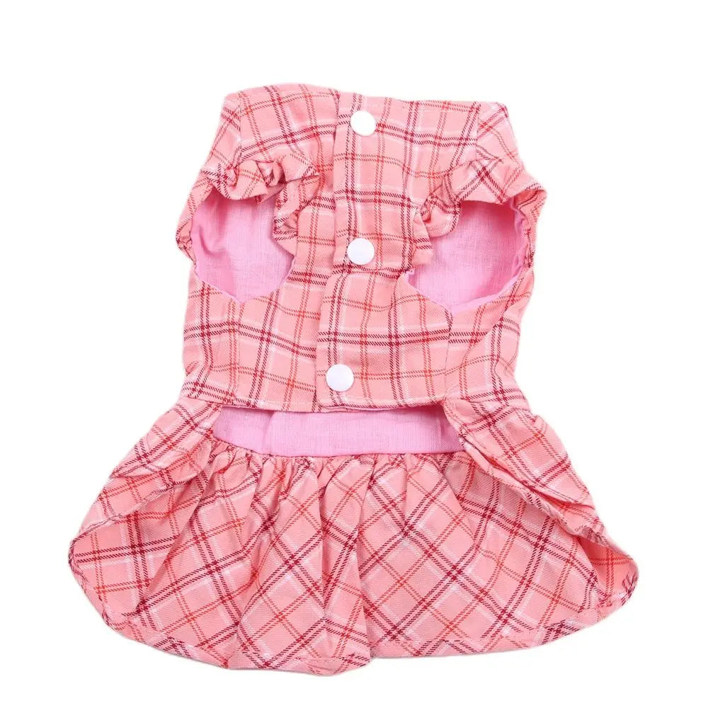 Plaid & Bow Dog Dress with Leash A0067