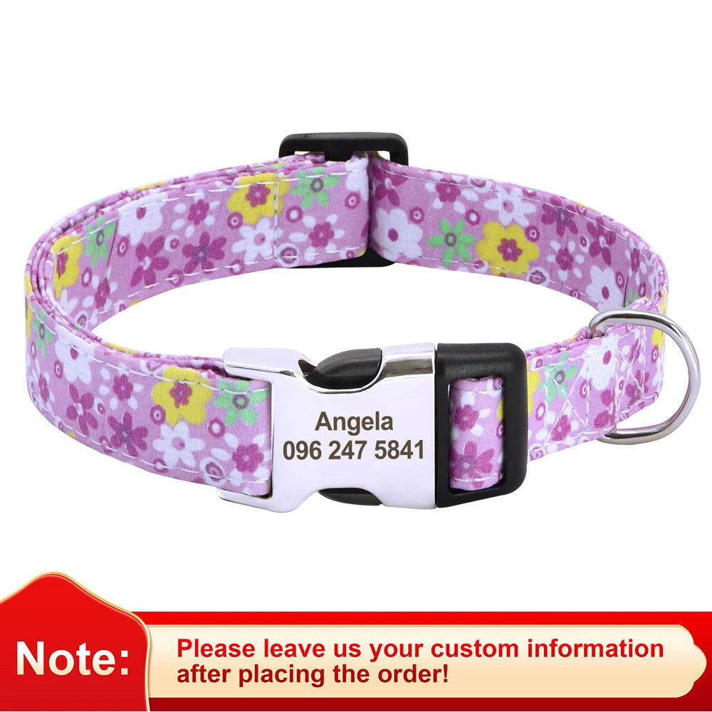 Floral Custom Dog Collar with ID Tag A0080