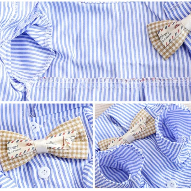 Striped Dog Bowknot Shirt. A0025