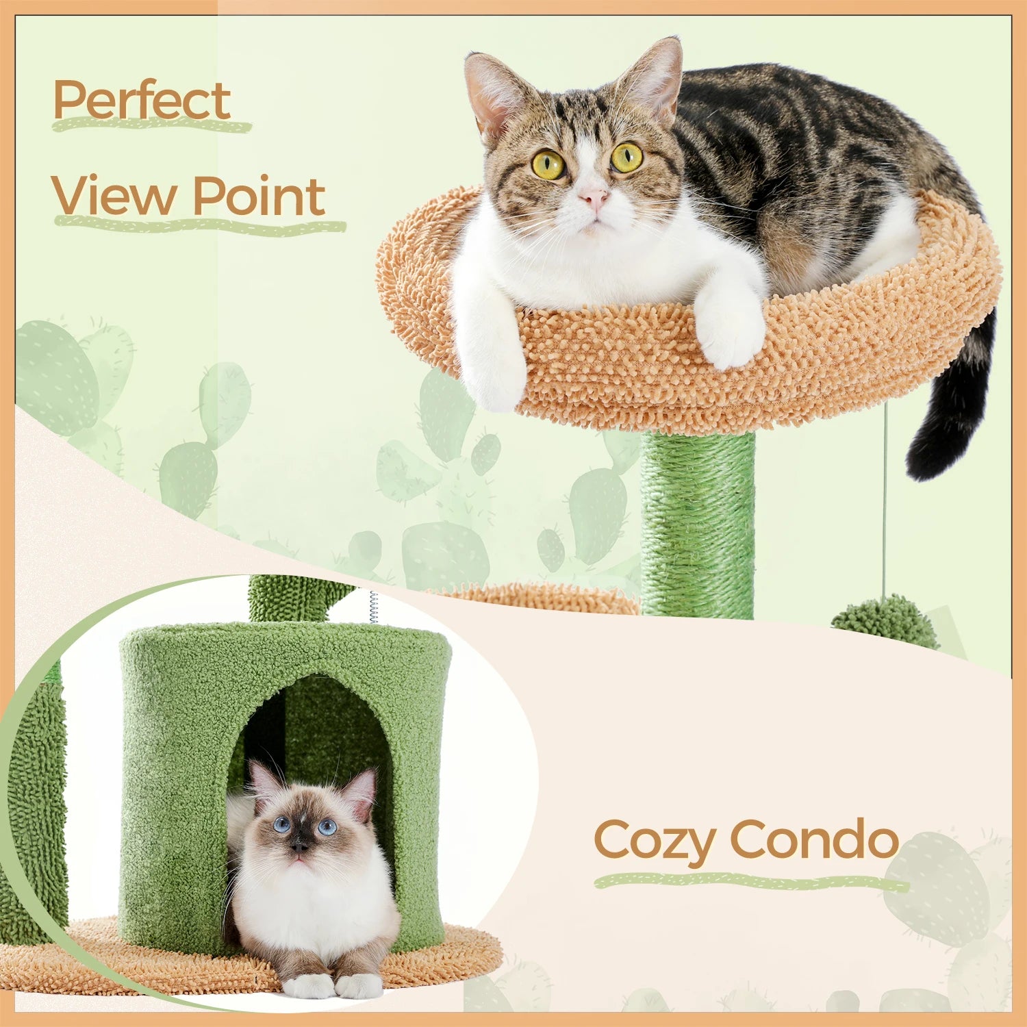 Festive Cactus Cat Scratching Post Tower with Sisal Rope  A0291