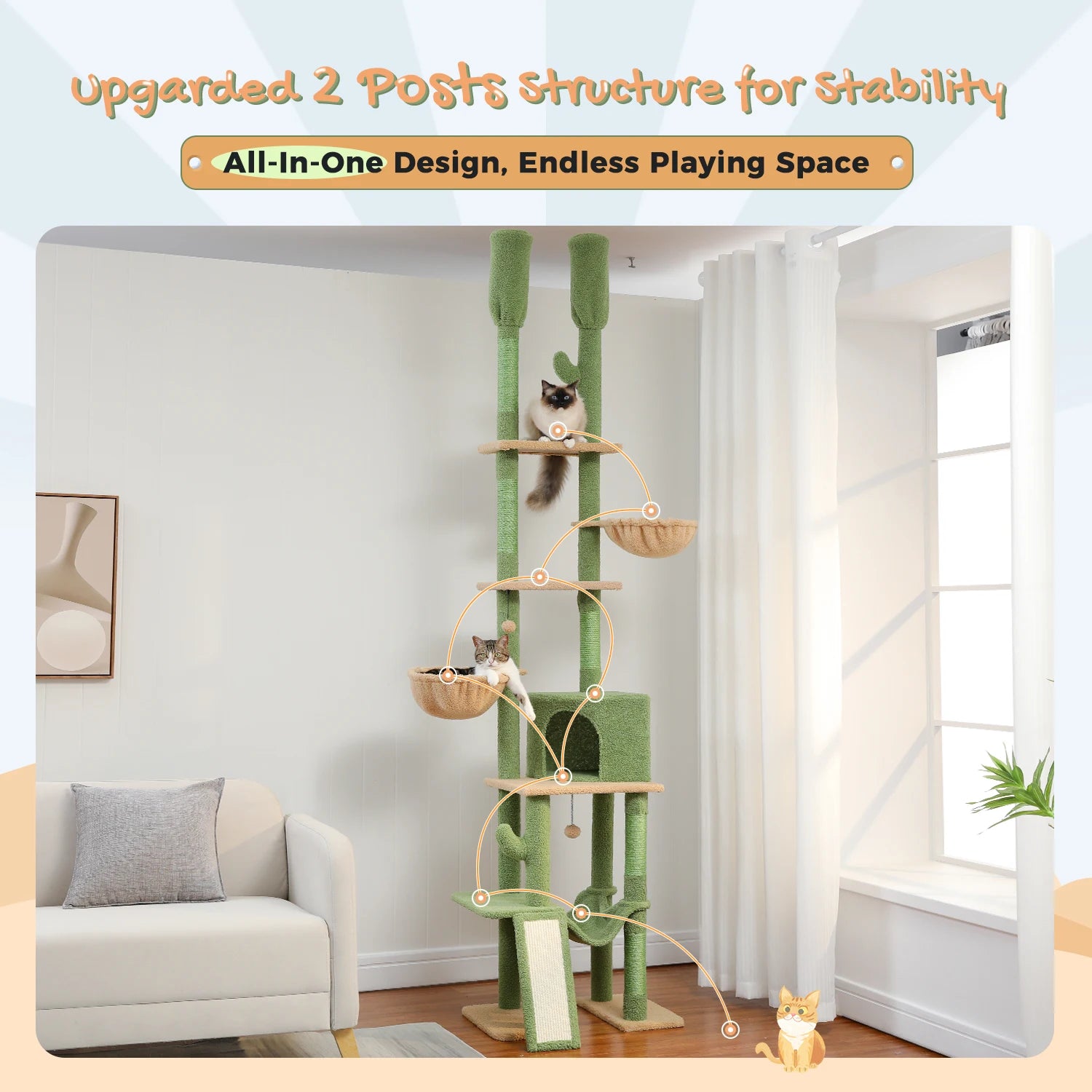 7-Tier Cactus Cat Tree with Scratching Posts A0308