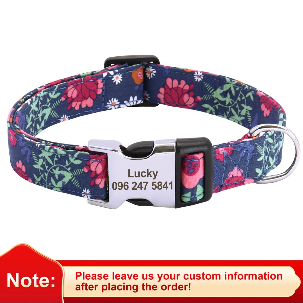 Floral Custom Dog Collar with ID Tag A0080