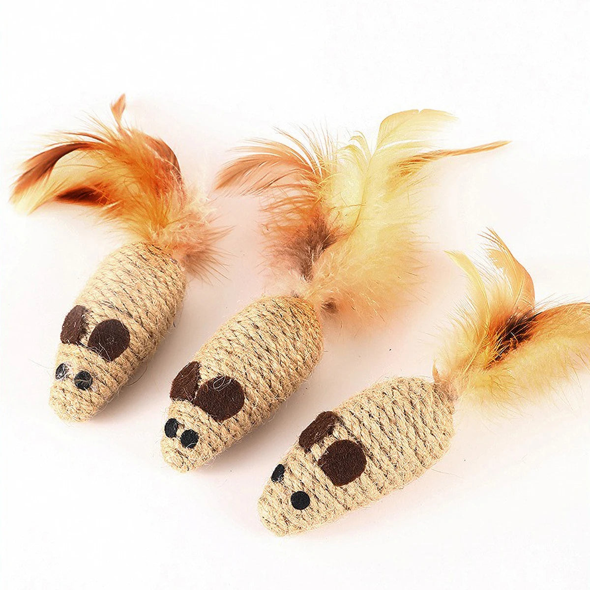 3pcs Sisal Cat Toys with Feathers & Rattle A0228