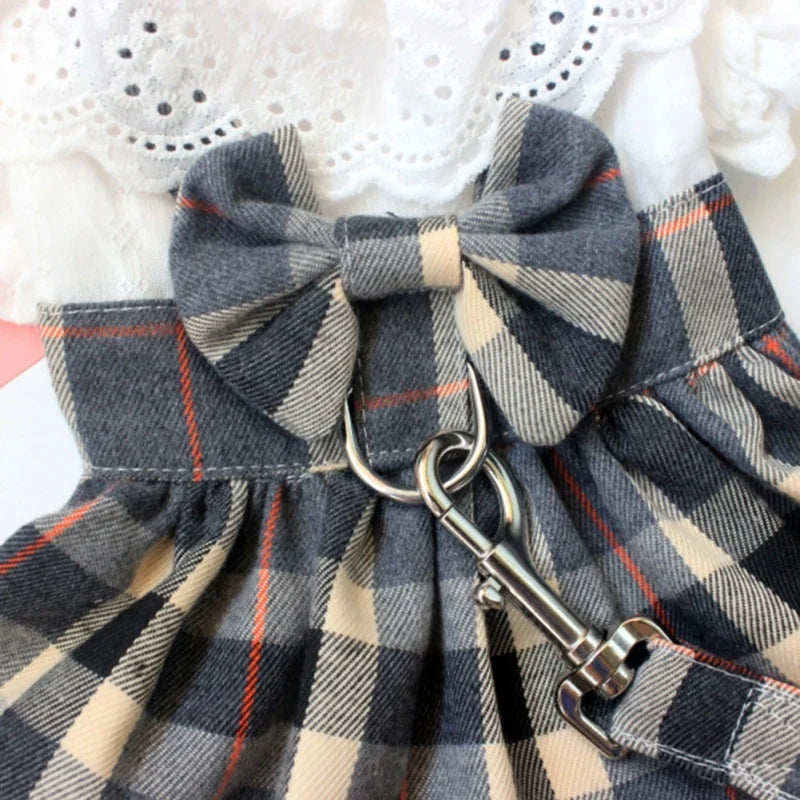 Princess Style Dog Plaid Dress.A0141