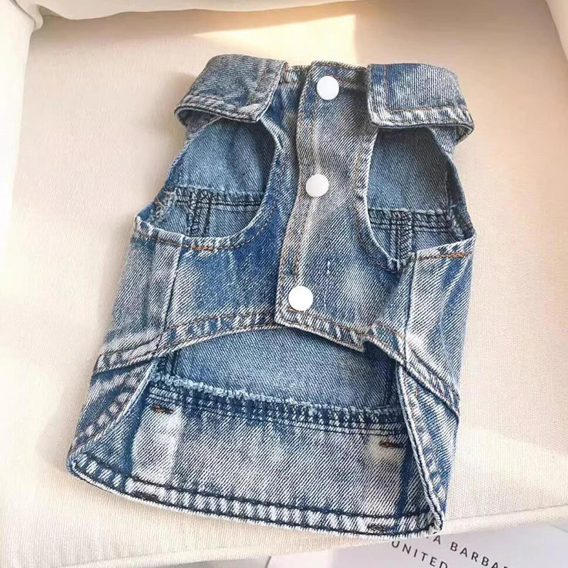 Denim Dog Jacket with Leash A0058