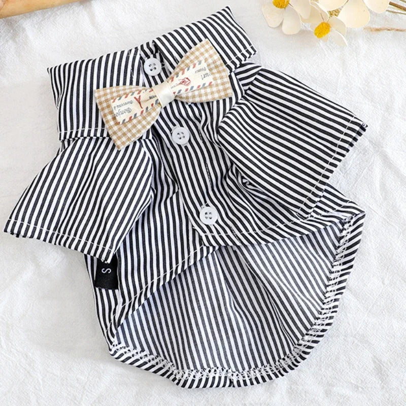 Striped Dog Bowknot Shirt. A0025